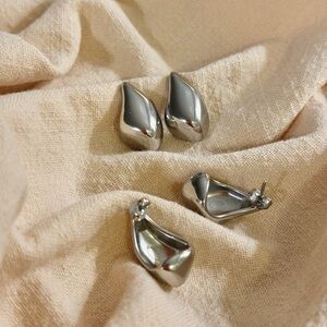 Women’s Trendy Chunky Statement Silver Stainless Steel Dome Earrings